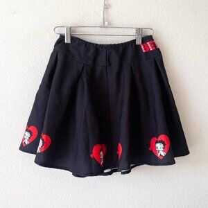 Betty Boop Black Mini Skirt Red Hearts Women's XS